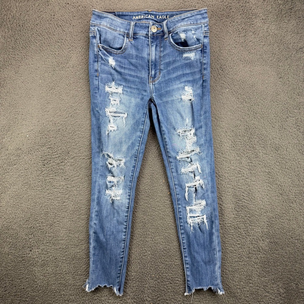 American Eagle Hi-Rise Jegging Crop Ne(x)t Level Stretch Distressed Blue Jeans 6